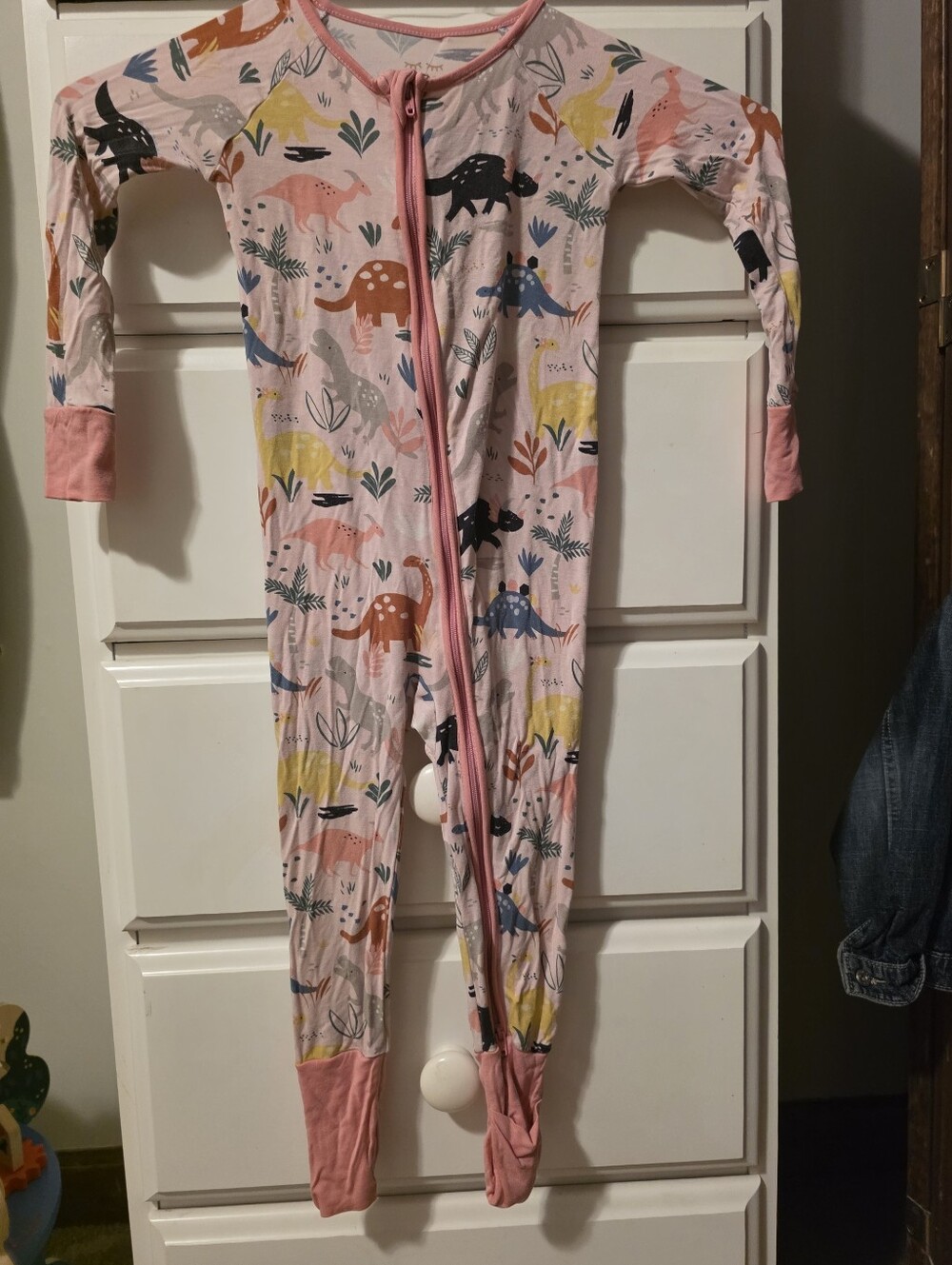 Little Sleepies Girls Pink Dinosaur Print One-Piece Bamboo Pajamas